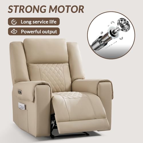 ANJ Top-Grain Genuine Leather Power Recliners for Adults, Dual Motor Electric Recliner Chairs with Power Headrest & 2 Cup Holders, Overstuffed Heavy Duty Reclining Sofa for Living Room Bedroom, Beige