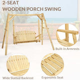 EPICOZY 2-Seat Porch Swing, Wooden Log Patio Swing Chair Bench with Stand, Rustic Hardwood Swing Chair with Curved Back, Wood Seating Porch Swings for Outside Yard, Garden, Deck, Poolside, Natural EPICOZY