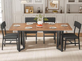Itaar 5-Piece Dining Table Set for 4-6 People, 63" Extendable Kitchen Table and 4 Cushion Chairs, Dining Room Table with MDF Board & Metal Frame for Small Space, Easy Clean, Brown Itaar
