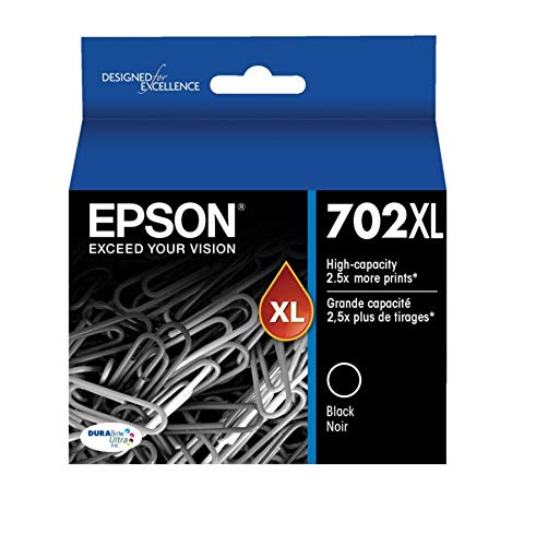 EPSON 702 DURABrite Ultra Ink High Capacity Black Cartridge (T702XL120-S) Works with WorkForce Pro WF-3720, WF-3730, WF-3733 Epson