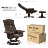 MCombo Manual Swivel Recliner with Ottoman, Chair Ottoman Set for RV Small Spaces, Living Room, Bedroom, Office 4919 (Chenille, Brown)