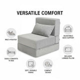 TokSay Folding Sofa Bed, Convertible Sleeper Chair with Pillow, Foldable Mattress & Back Support, Portable Floor Lounger Futon for Apartment, Dorm, Living Room, Bedroom, Grey TokSay