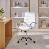 Yaheetech Office Desk Chair Mid-Back Leather Computer Chair Height Adjustable Ergonomic Executive Chair w/Lumbar Support Comfy Thick Padded Armrests and Seat, White Yaheetech