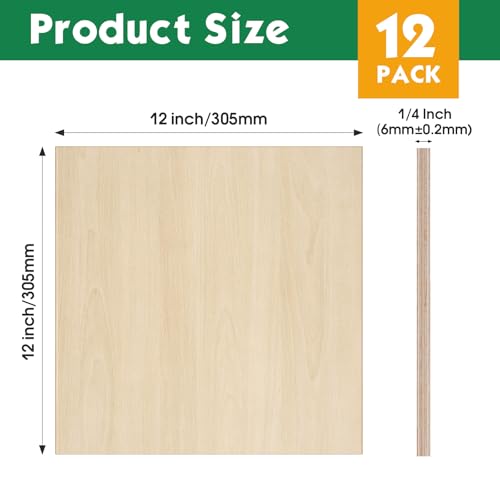 12 Pack Basswood Sheets 1/4x12x12 Inch, 6mm Basswood for Laser Cutting and Engraving, 1/4 Plywood Boards for Crafts,Wood Burning,Architectural Models, Painting. ESRICH