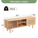 Welnow Rattan TV Stand for Up to 55 Inch, Mid Century Modern Bamboo Entertainment Center with 2 Cabinets & Adjustable Shelf, Storage Media Console Table for Living Room, Bedroom, Natural Welnow