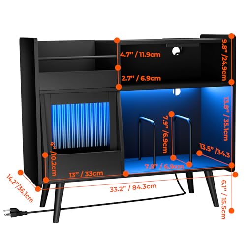 Upgraded Large Black Record Player Stand -Turntable Stand Shelf with with Power Outlet and LED Light,Vinyl Record Storage Cabinet Up to 350 Albums,Wood Record Player Holder Table for Living Room Loomie