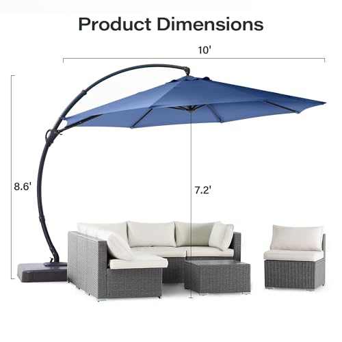 LAUSAINT HOME Outdoor Patio Umbrella with Base included, 10 FT Deluxe Curvy Cantilever Umbrella Offset Hanging umbrella with 360° Rotation for Market, Pool, Garden, Backyard, Deck (Navy blue, 10 FT) LAUSAINT HOME