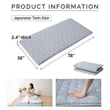 EMOOR Foldable Hybrid Futon Mattress, High-Resilience Urethane Foam 150N with Washable Padded Cover, Twin, Tatami Floor Sleeping Mat Pad Topper, Gray EMOOR