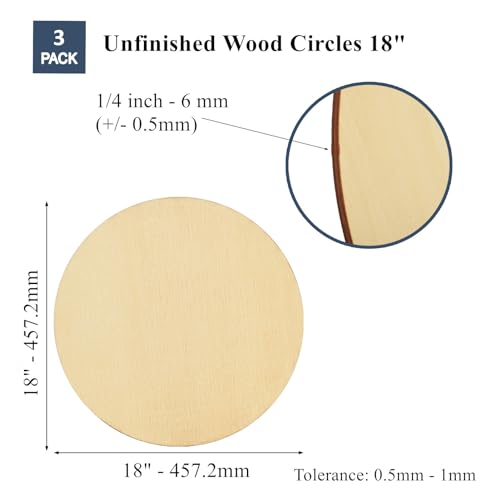 [Upgraded] Artificer 3 Pieces Large Round Wooden Discs 18 Inch, 1/4 Thick Unfinished Wood Circles 18 Inch Circle Blank Plywood Board Cutouts Wood Rounds for Crafts, Wood Burning, Door Hanger  - WoodArtSupply