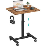 Small Portable Standing Rolling Desk - 24 Inch Mobile Stand Up Desk Adjustable Height on Wheels for Small Spaces, Couch Kids Laptop Desks End Side Table, Teacher Podium for Classroom, Rustic Brown WINAZ