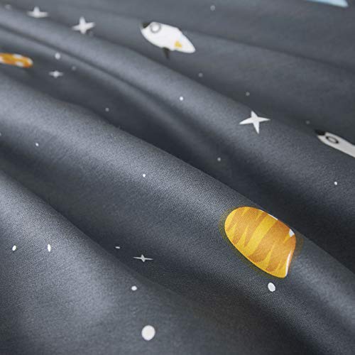 Wake In Cloud - Space Comforter Set, 100% Cotton Fabric, Constellation Cute Star Rocket Astronaut Themed for Teen Kids Boys, 3 Pieces Bedding Set, Gray, Twin/Twin XL Size Wake In Cloud