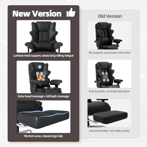 Mvpipi 7-Point Massage Office Chair,Heated Manageral Chair,Ergonomic Executive Chair with Footrest,Adjustable Armrest，Computer Chair for Offices, Study Areas, Gaming Spaces,Black Mvpipi