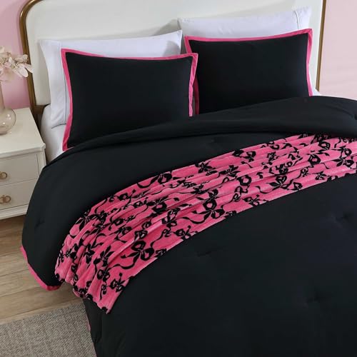 Betsey Johnson - Twin Comforter Set, Bedding Set with Matching Sham & Bonus Soft Throw, Dorm Essentials (Signature Hotel Solid Black) Betsey Johnson