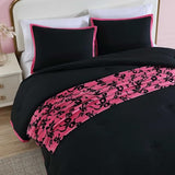 Betsey Johnson - Twin Comforter Set, Bedding Set with Matching Sham & Bonus Soft Throw, Dorm Essentials (Signature Hotel Solid Black) Betsey Johnson