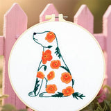 Crafmanoe Flowers Dog Embroidery Kits for Beginners Adults, Hand Embroidery Starter Kits, Stamped Cross Stitch Kits DIY Needlepoint Kit for Beginners Adults, Embroidery Hoop, Thread and Video Tutorial