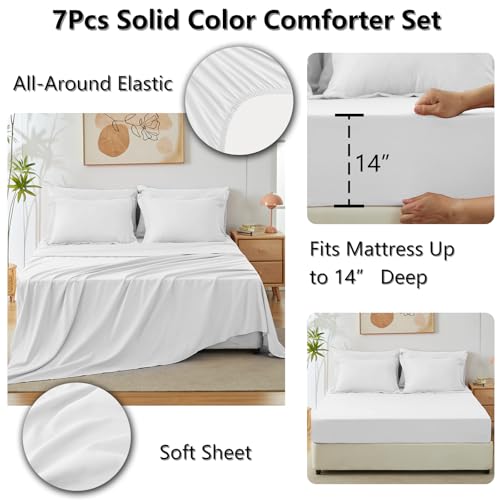 CozyLux King Comforter Set White, 7 Pieces Bed in a Bag Soft Bedding Comforter Set with Sheets, All Season Boho 7PC Bed Sets with Comforter, Fitted Sheets, Flat Sheets, Pillow Shams and Pillowcases CozyLux