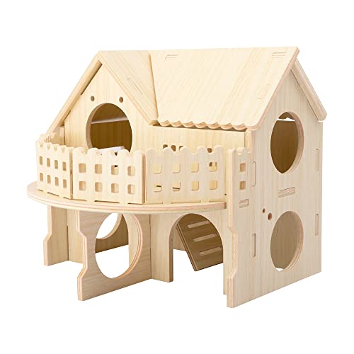Hamster Forest Lookout Wood House Fun House Double-Decker Hut for Young Dwarf Gerbil Mouse Mice Rat Small Animals(Small Size Only for Small Hamster) kcrygogo