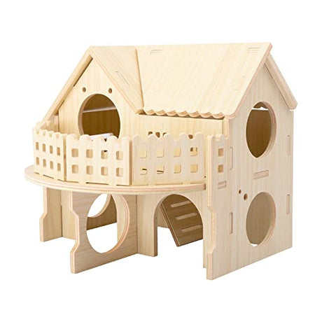 Hamster Forest Lookout Wood House Fun House Double-Decker Hut for Young Dwarf Gerbil Mouse Mice Rat Small Animals(Small Size Only for Small Hamster) kcrygogo