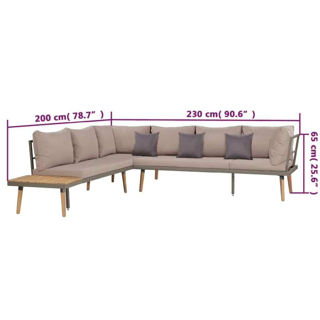 vidaXL 4-Piece Patio Lounge Set with Cushions - Brown/Gray Solid Acacia Wood Sectional Sofa Set - Durable Outdoor Conversation Furniture Set with Coffee Table vidaXL