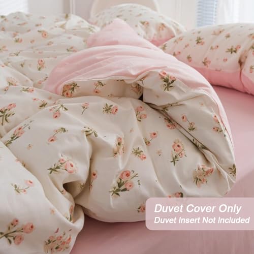 Erwinmu Floral Duvet Cover Set Twin Size,Pink Floral Flowers Bedding Duvet Cover with Zipper Closure,Reversible Comforter Duvet Cover and 1 Pillowcase Erwinmu
