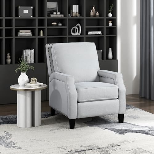 Lexicon Push Back Recliner Chair, Reclining Sofa Armchair, Modern Recliner Sofa Chair with Footrest, Chenille Fabric Recliner Arm Chair, Single Sofa Accent Chair for Living Room/Office/Apartment, Grey Lexicon
