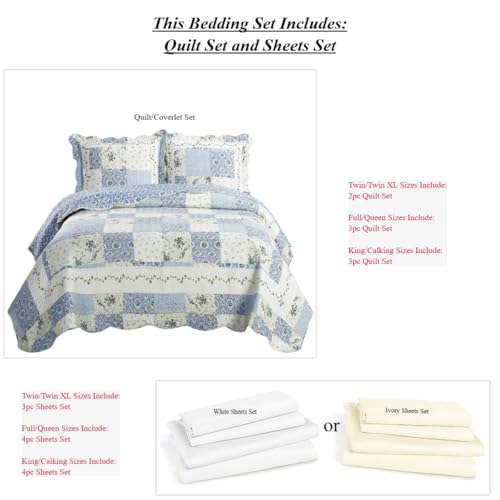 7- Pcs Bed Spread Set- California King -Brea-Printed Quilted Wrinkle-Free Microfiber Includes 3-Pcs Coverlets Set and 4-Pcs Sheet Set sheetsnthings