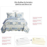 7- Pcs Bed Spread Set- California King -Brea-Printed Quilted Wrinkle-Free Microfiber Includes 3-Pcs Coverlets Set and 4-Pcs Sheet Set sheetsnthings