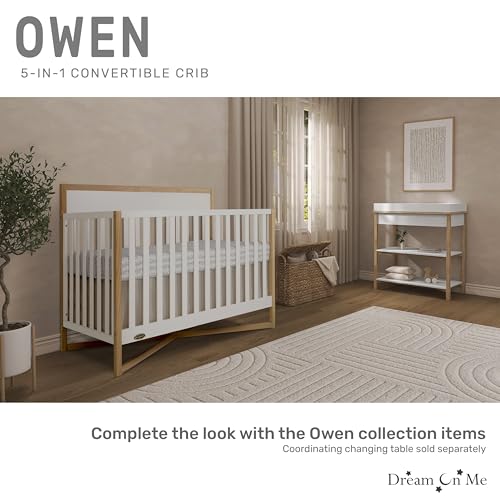 Dream On Me Owen 5-in-1 Convertible Crib, Vintage White Oak - WoodArtSupply