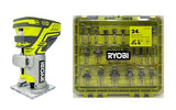 RYOBI ONE+ 18V Cordless Fixed Base Trim Router with 24-Piece Router Bit Set A252401 (Bulk Packaged) RYOBI
