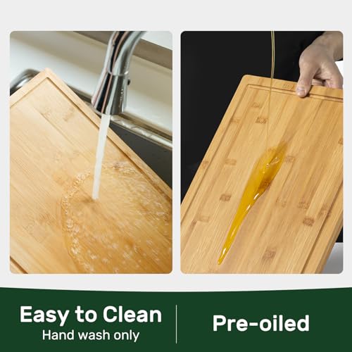 Bamboo Cutting Boards for Kitchen, Extra Large Wood Cutting Board with Deep Juice Groove and Handle Heavy Duty Chopping board, Kikcoin, 17.6" x 12" Kikcoin