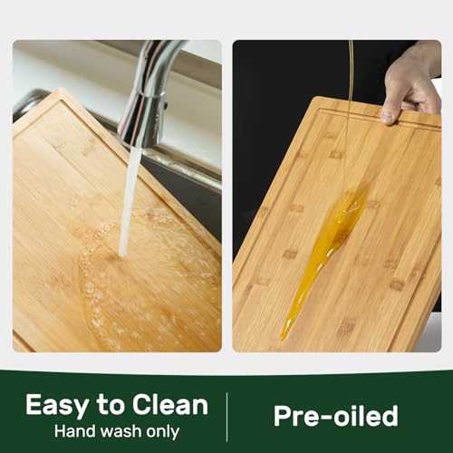 Bamboo Cutting Boards for Kitchen, Extra Large Wood Cutting Board with Deep Juice Groove and Handle Heavy Duty Chopping board, Kikcoin, 17.6" x 12" - WoodArtSupply