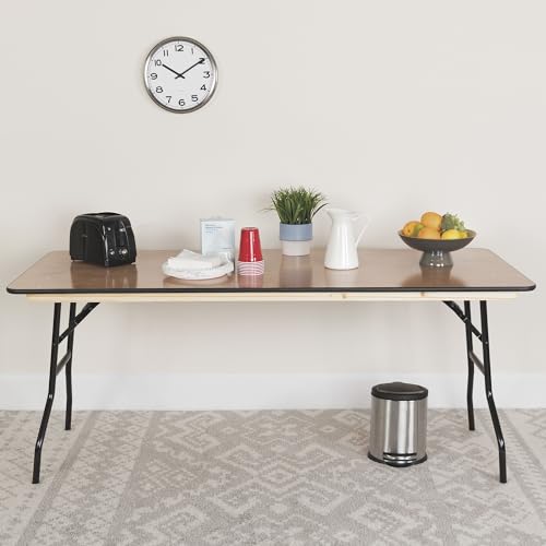 Flash Furniture Gael 6-Foot Rectangular Wood Folding Banquet Table with Clear Coated Finished Top, 72 in x 30 in, Natural Flash Furniture