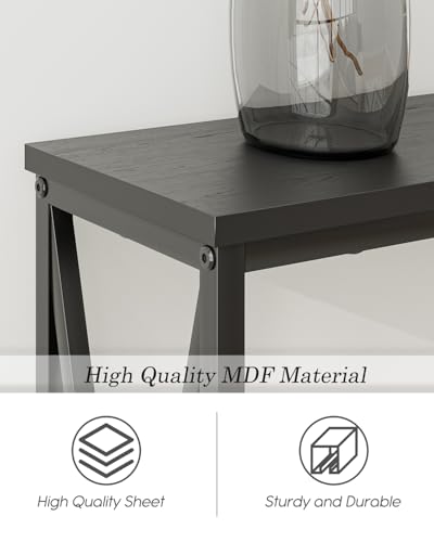 Masupu 70.9" Console Table with Power Outlet, Modern Narrow Long Sofa Table Behind Couch, Skinny Entry Table, Industrial Sofa Table with Metal Frame for Hallway, Living Room, Classic Black Masupu