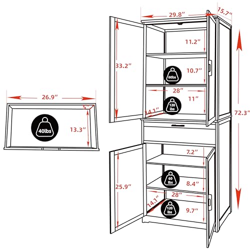 VEIKOU Kitchen Pantry Cabinet Bamboo, 72" Freestanding Kitchen Storage Cabinets with Large Drawer, Tall Enclosed Cupboard with Adjustable Shelves, Natural Color - WoodArtSupply