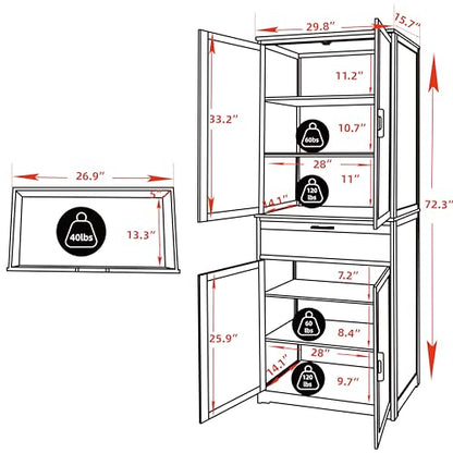 VEIKOU Kitchen Pantry Cabinet Bamboo, 72" Freestanding Kitchen Storage Cabinets with Large Drawer, Tall Enclosed Cupboard with Adjustable Shelves, Natural Color - WoodArtSupply