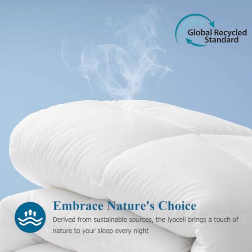 Dafinner 100% Cotton Cover Comforter Twin Size, Lightweight Down Alternative Duvet Insert with Lyocell & Climaloft™ Blend Fill, Breathable Microfiber Comforter for Hot Sleeper (68x90”, White) Dafinner
