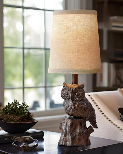 G-SAFAVA 14.25" Table Lamp: Farmhouse Resin Small Single Lamp with Brown Owl Shape for Living Room Retro Bedside Lamps for Bedroom Rustic Nightstand Lamp(Brown) - WoodArtSupply