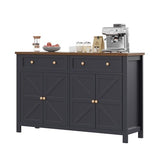 Cakhdry 55" Sideboard Buffet Cabinet with Storage, Large Kitchen Storage Cabinet with 2 Drawers and 4 Barn Doors, Farmhouse Coffee Bar Buffet Table for Kitchen Living Room Room, Black Cakhdry