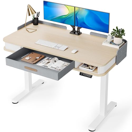 Marsail Electric Standing Desk Whole-Piece Desktop 48 x 24 Inches Height Adjustable Desk with 3 Drawers Home Office Table with 3 Memory Preset - WoodArtSupply