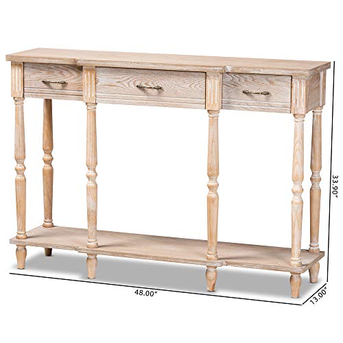 Baxton Studio Hallan Classic and Traditional French Provincial Rustic Whitewashed Oak Brown Finished Wood 3-Drawer Console Table Baxton Studio
