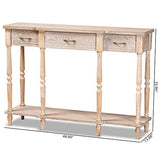 Baxton Studio Hallan Classic and Traditional French Provincial Rustic Whitewashed Oak Brown Finished Wood 3-Drawer Console Table Baxton Studio