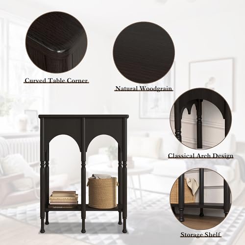 Topbele Console Table with Storage Shelf, 28" Small Entryway Table with Roman-Style Legs, Wooden Sofa Table Retro 2-Tier for Living Room, Hallway, Black Topbele