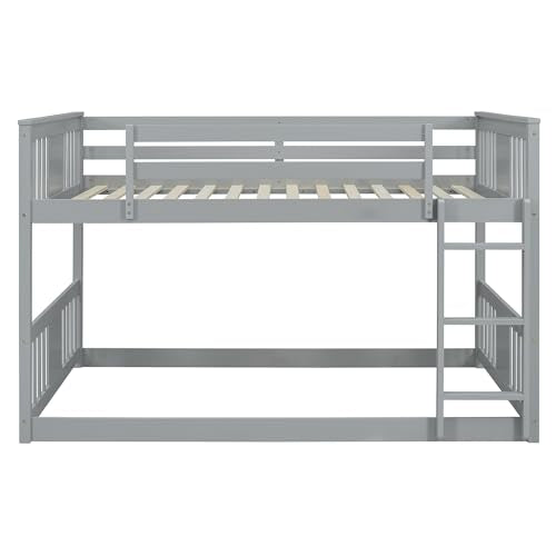 LZ LEISURE ZONE Full Over Full Bunk Bed, Wood Full Bunk Bed with Ladder, No Box Spring Needed, Gray LZ LEISURE ZONE
