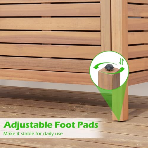 Goplus Patio Storage Cabinet, 2-Door Acacia Wood Console Table with Faux Marble Top, Outdoor Wooden Sideboard for Deck, Garden, Backyard & Entryway Goplus