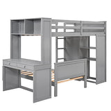 Harper & Bright Designs Twin Over Twin Bunk Bed with Desk, Drawers and Wardrobe, Wooden Loft with Stand-Alone Bed and Shelves for Kids Teens, Grey Harper & Bright Designs