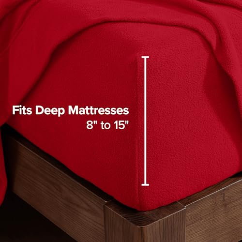Bare Home Super Soft Fleece Sheet Set - Twin Size - Extra Plush Polar Fleece, No-Pilling Bed Sheets - All Season Cozy Warmth (Twin, Red) Bare Home