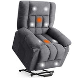 DUMOS Power Lift Recliner Chair with Vibration Massage and Heat for Elderly, Ergonomic Overstuffed Breathable Fabric Reclining Chair with 3 Pockets, Remote Control, Living Room, Bedroom, Grey DUMOS