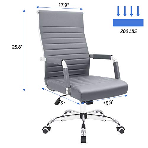 KaiMeng Ribbed Office Desk Mid Back Computer Chair Height Adjustable Conference Executive Task Swivel PU Leather (Grey)