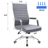 KaiMeng Ribbed Office Desk Mid Back Computer Chair Height Adjustable Conference Executive Task Swivel PU Leather (Grey)