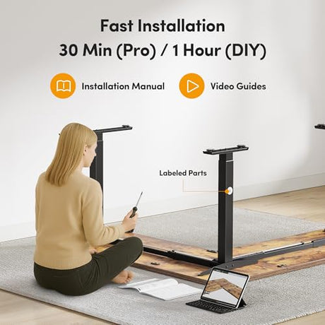 CubiCubi L Shaped Standing Desk 63 x 55 Inch Adjustable Height, Electric Corner Desk, Sit Stand Home Office Desk with Splice Board, Rustic Brown CubiCubi